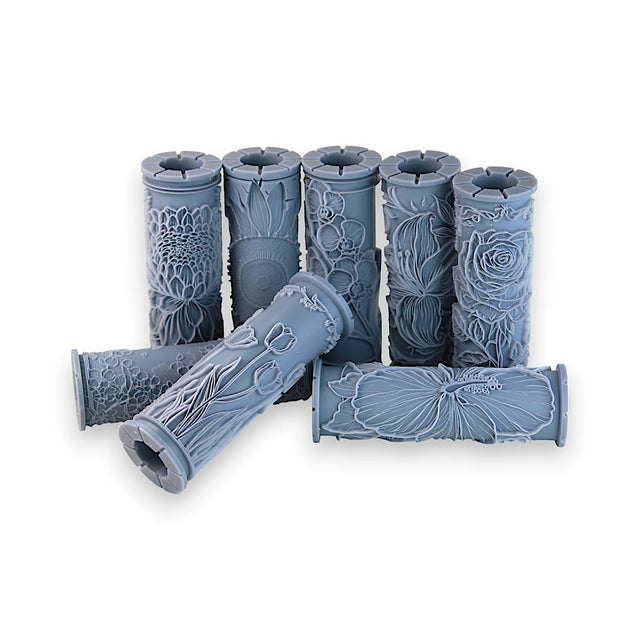 Flower Clay Texture Roller Set - Garden & Exotic Flowers (4") – 8 Pack
