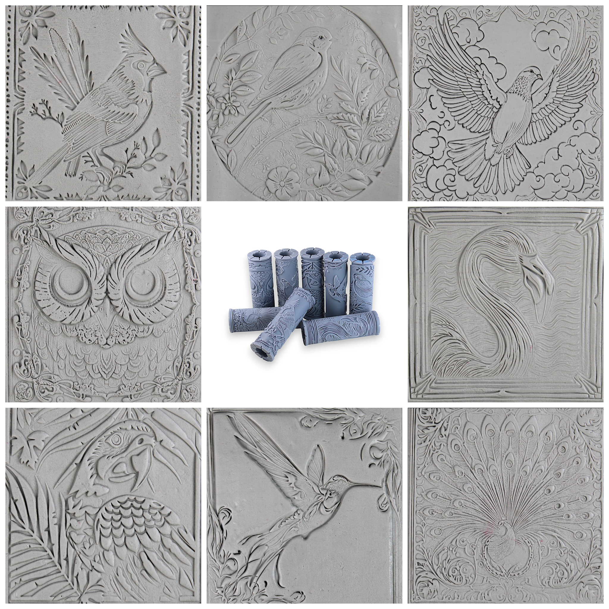 Bird Clay Texture Roller Set #01 - Backyard Bird and Tropical Bird (4