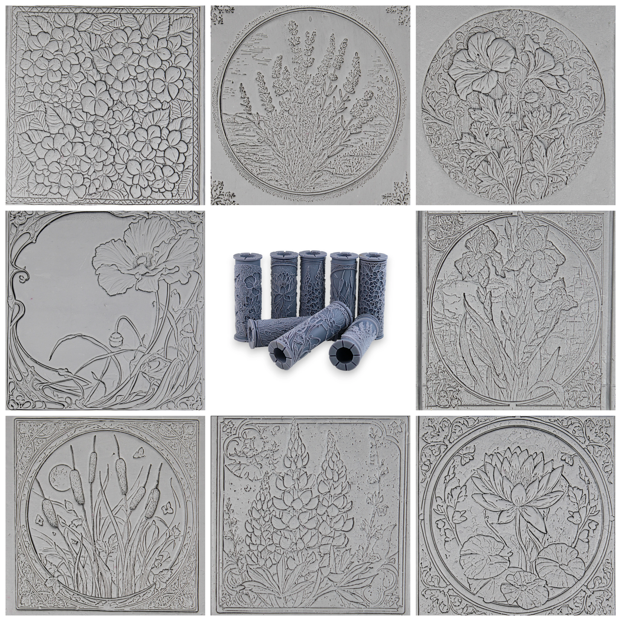 Flower Clay Texture Roller Set #02 - Cottage Blooms & Water's Edge Flowers (4