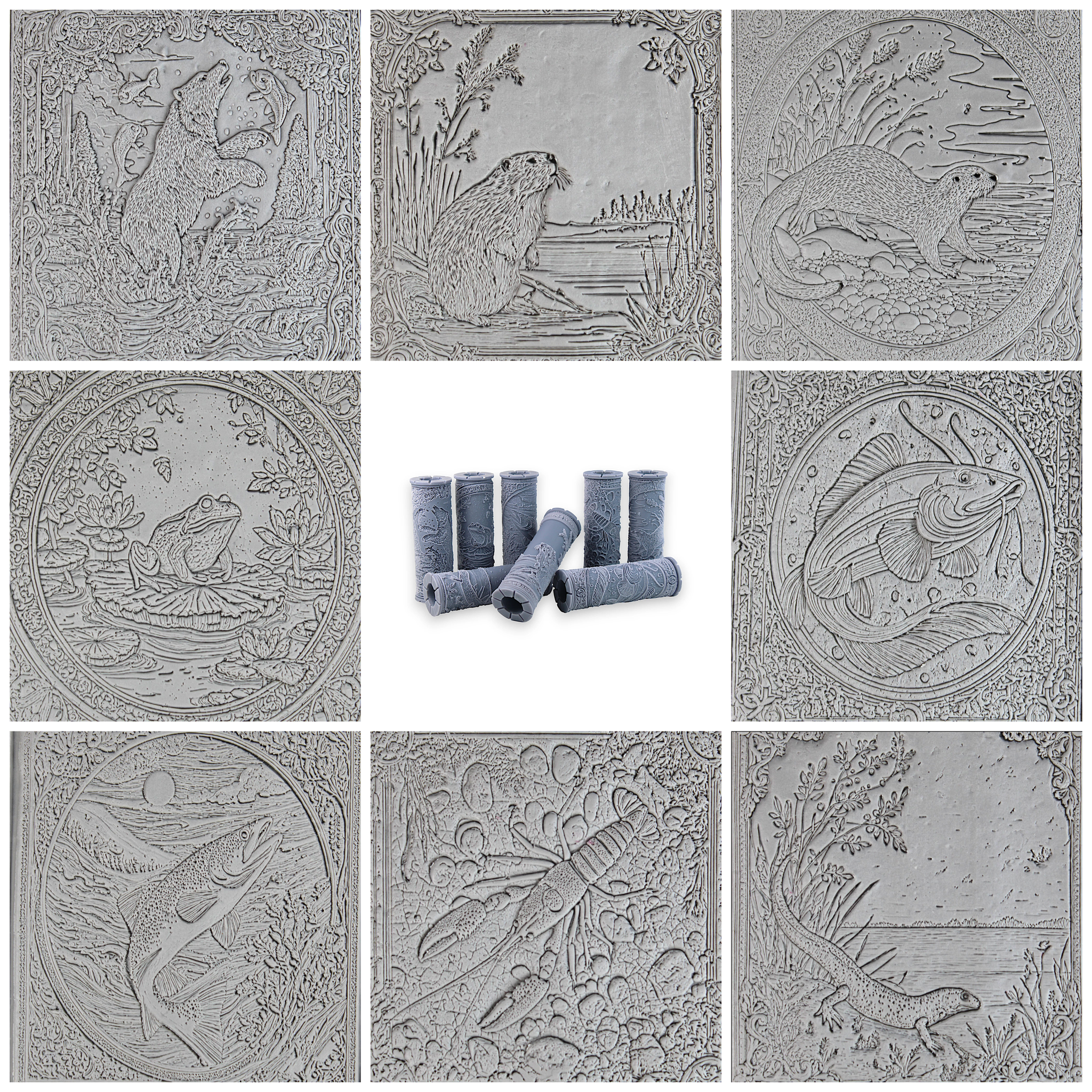 Freshwater Clay Texture Roller Set #01 - Forest Life & Understream (4