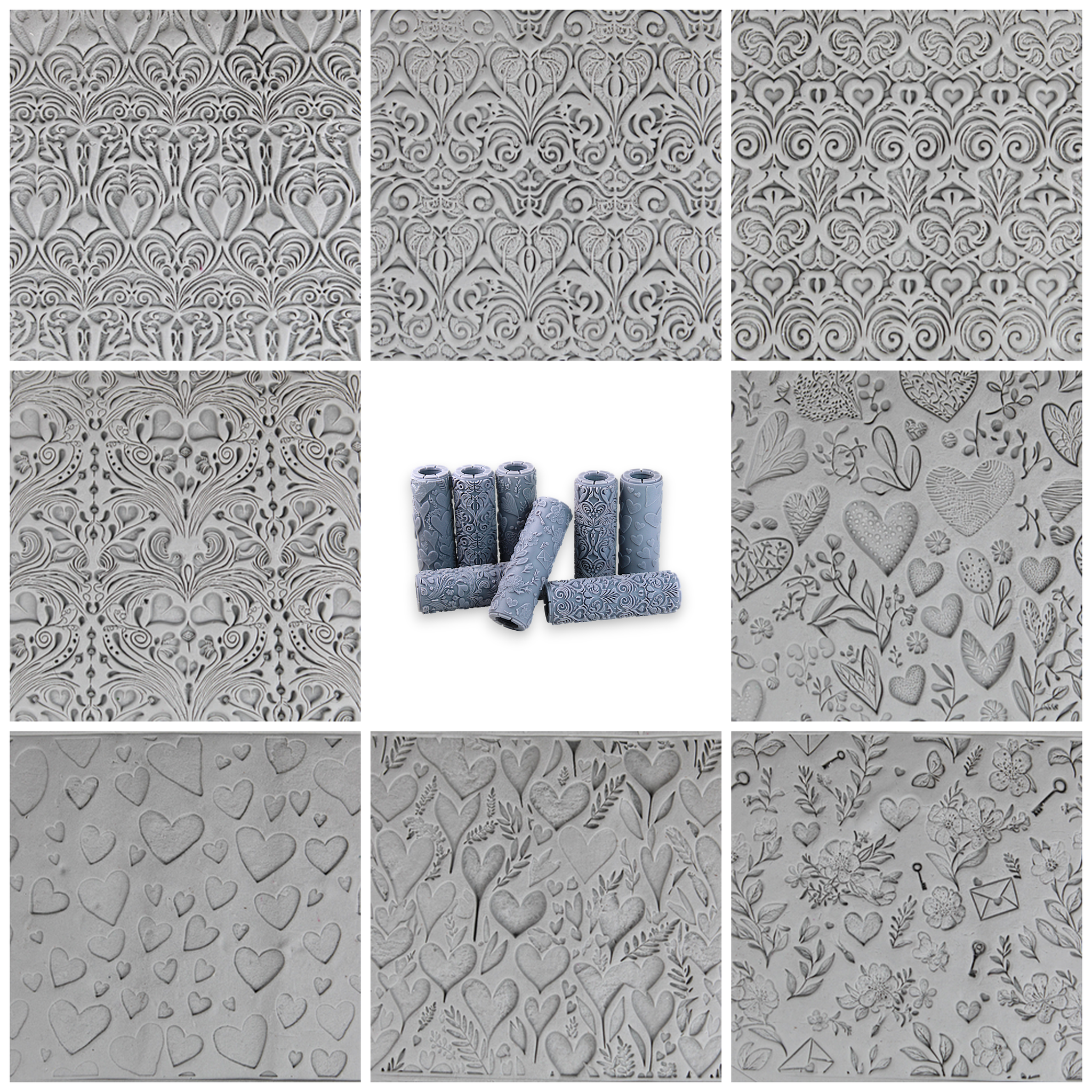 Heart Texture Roller Set #01 - Baroque Romance and Ornamental Hearts