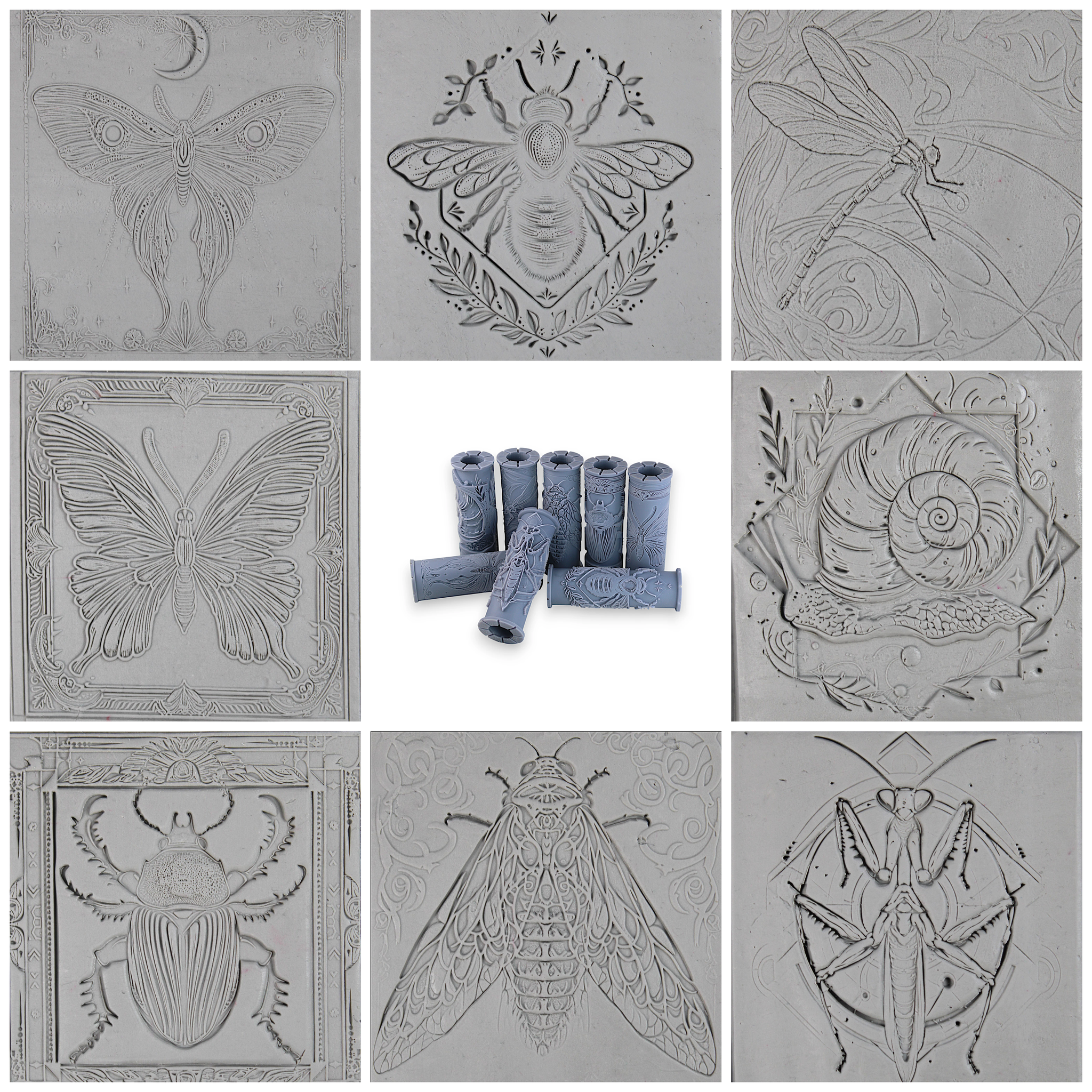 Insect Clay Texture Roller Set #01 - Enchanted & Familiar Insects (4