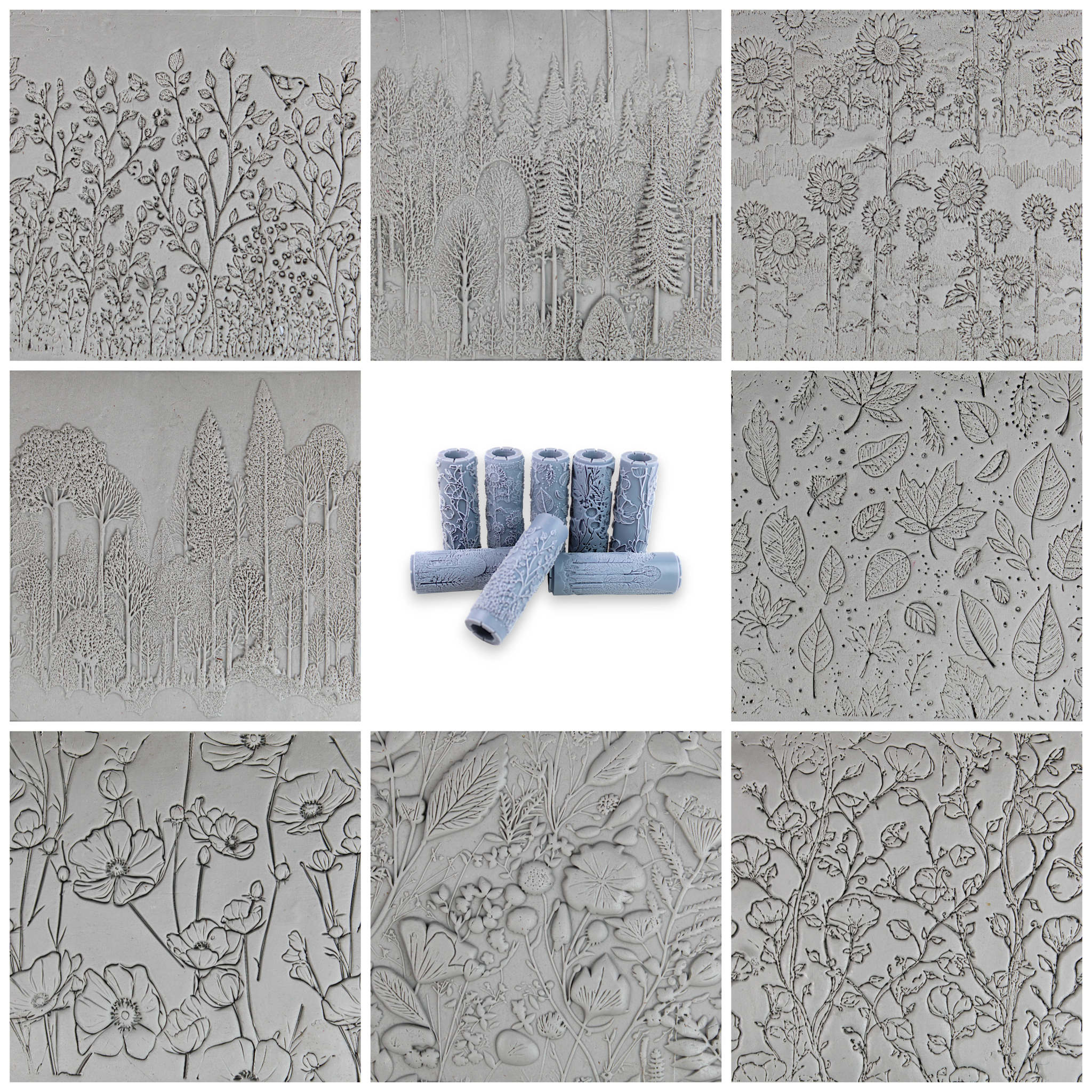 Seamless Meadow Clay Texture Roller Set #01 - Field and Forest & Floral Foliage (4