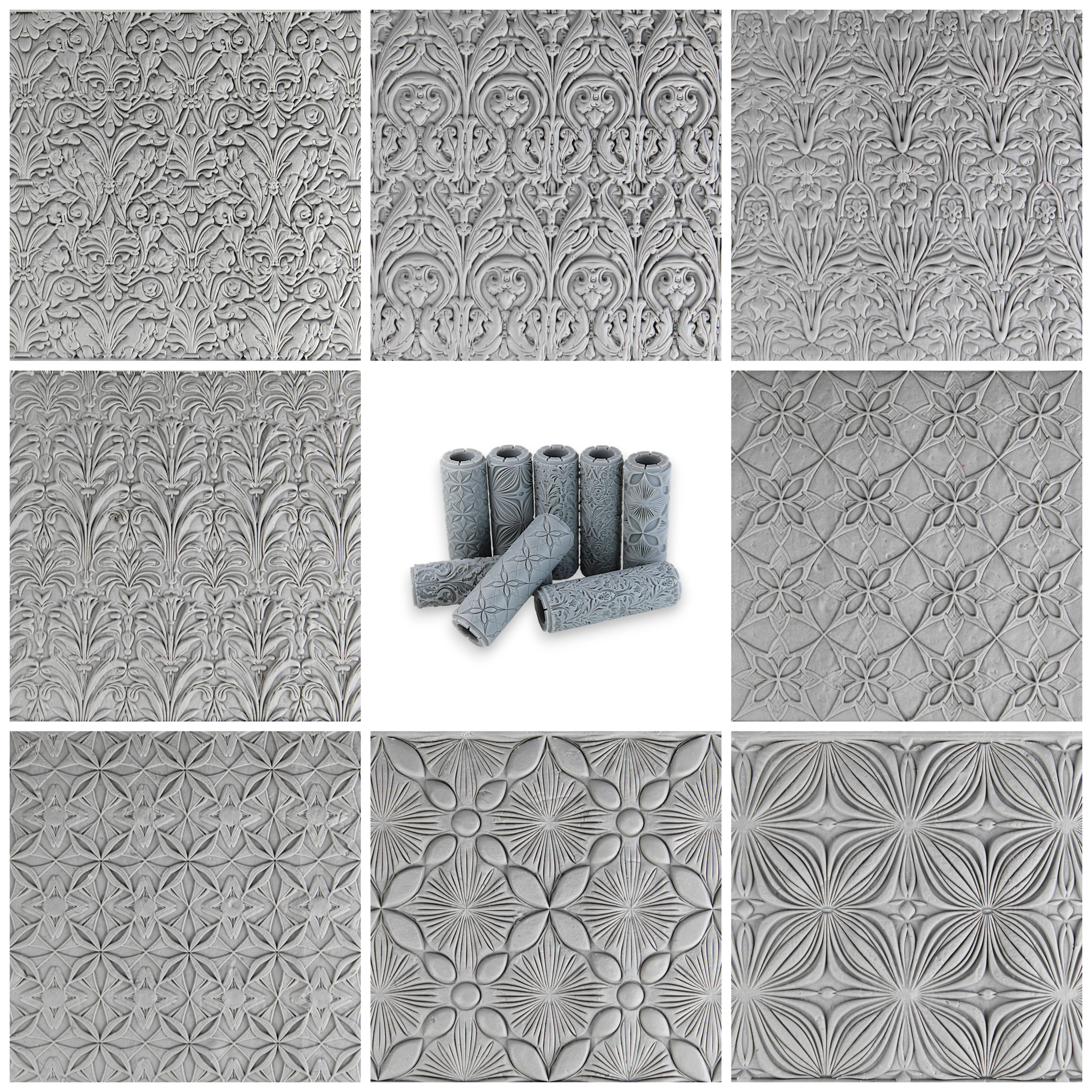 Seamless Clay Texture Roller Set #03 - Nouveau Garden & Geometric Bloom (4