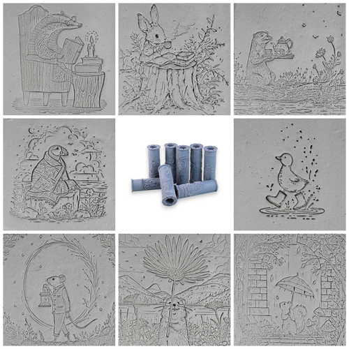 Storybook Clay Texture Roller Set #01 - Cozy Critters and Windy Weather (4")