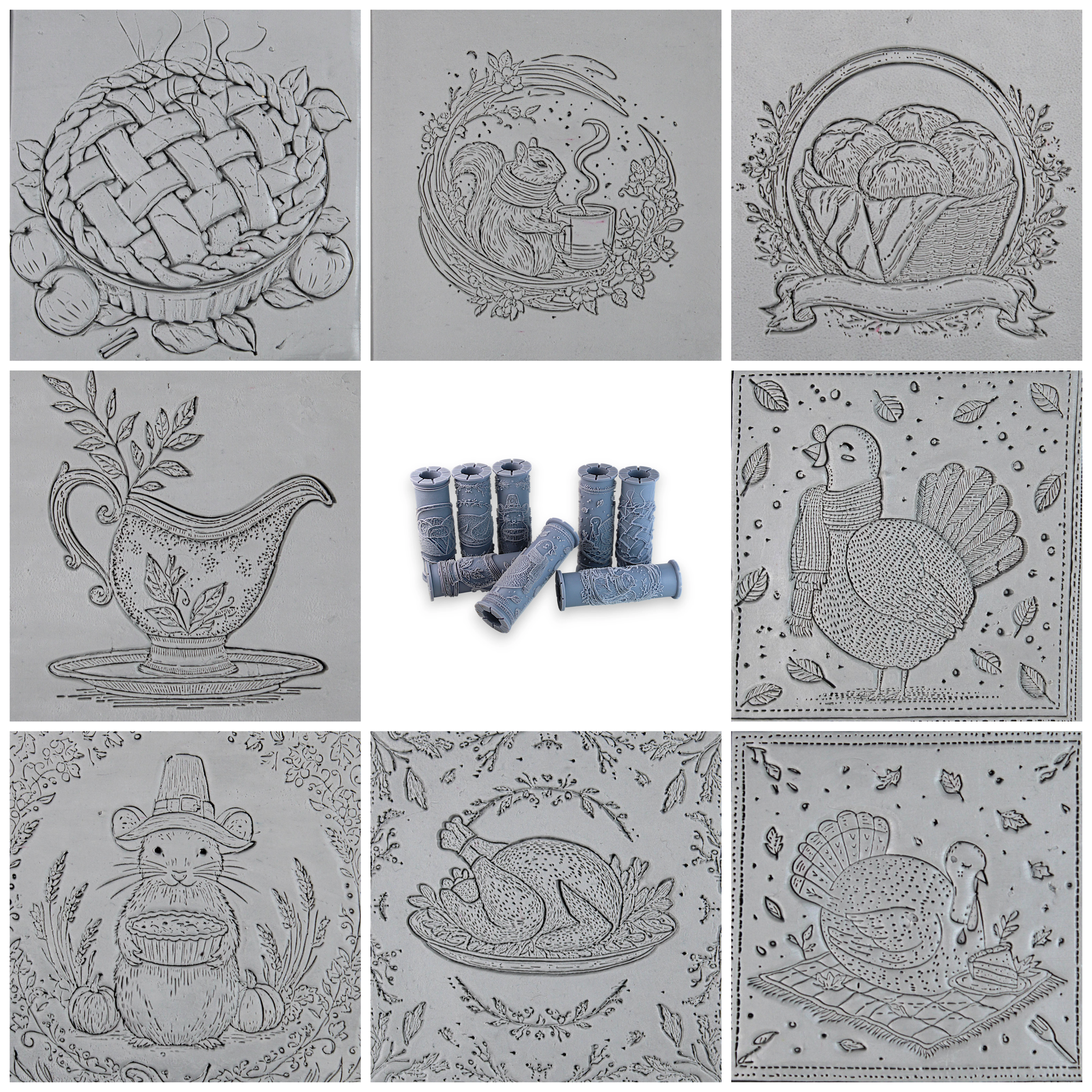 Thanksgiving Clay Texture Roller Set #01 - Thanksgiving Feast and Thanksgiving Pals (4