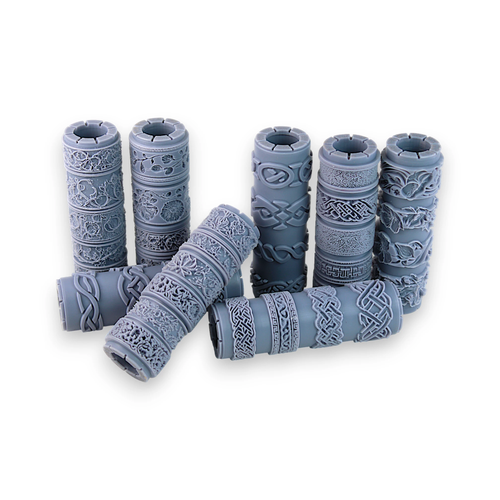 Seamless Border Clay Texture Roller Set #01 - Celtic Knotwork & Garden Reverie (4") – 8 Pack