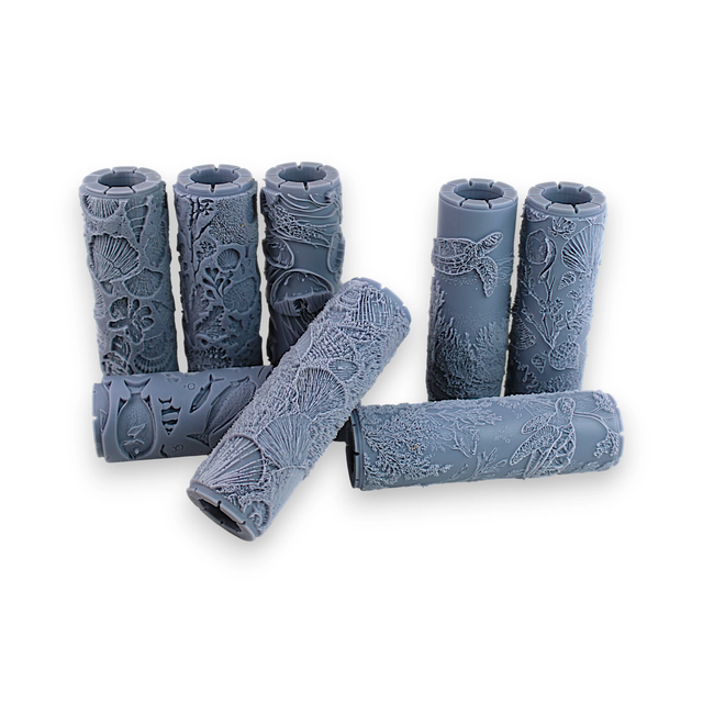 Seamless Ocean Clay Texture Roller Set #01 - Coastal Creatures & Shells and Seafloor (4") – 8 Pack