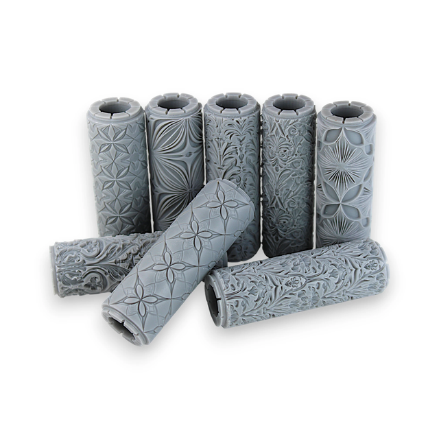 Seamless Clay Texture Roller Set - Baroque Flowers & Geometric Bloom (4") – 8 Pack