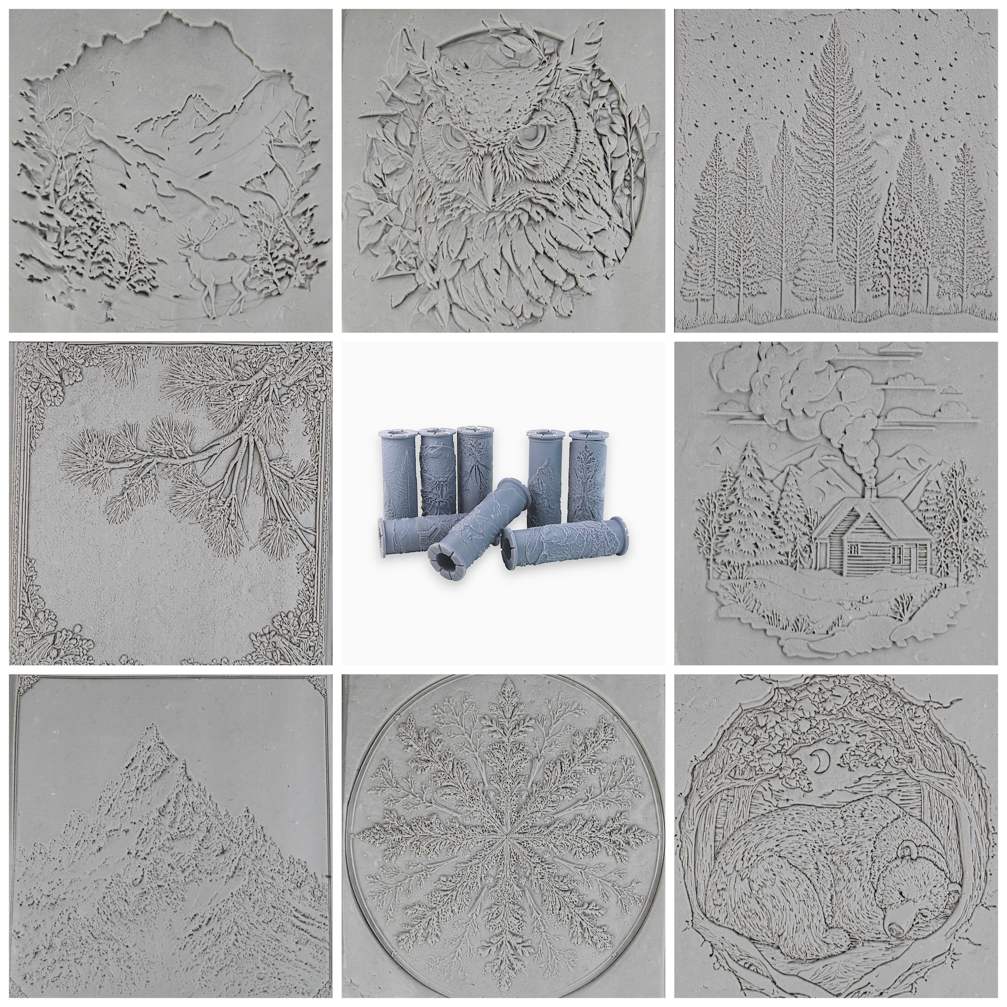 Winter Clay Texture Roller Set #01 - Winter Woods & Frosty Retreat (4